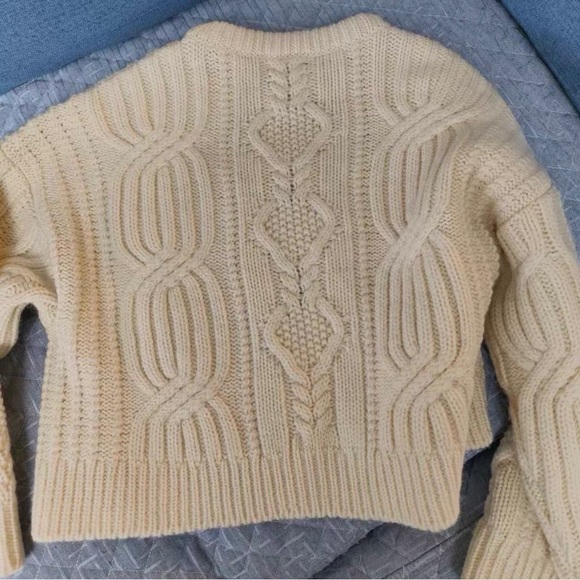 Celine Ivory Cable Knit Sweater with Navy Emblem - Picture 2 of 4